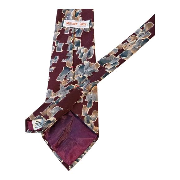 Matthew Cody Mens Necktie Silk Essence 54.5 x 3.5 Abstract Print Made in USA - Picture 5 of 5